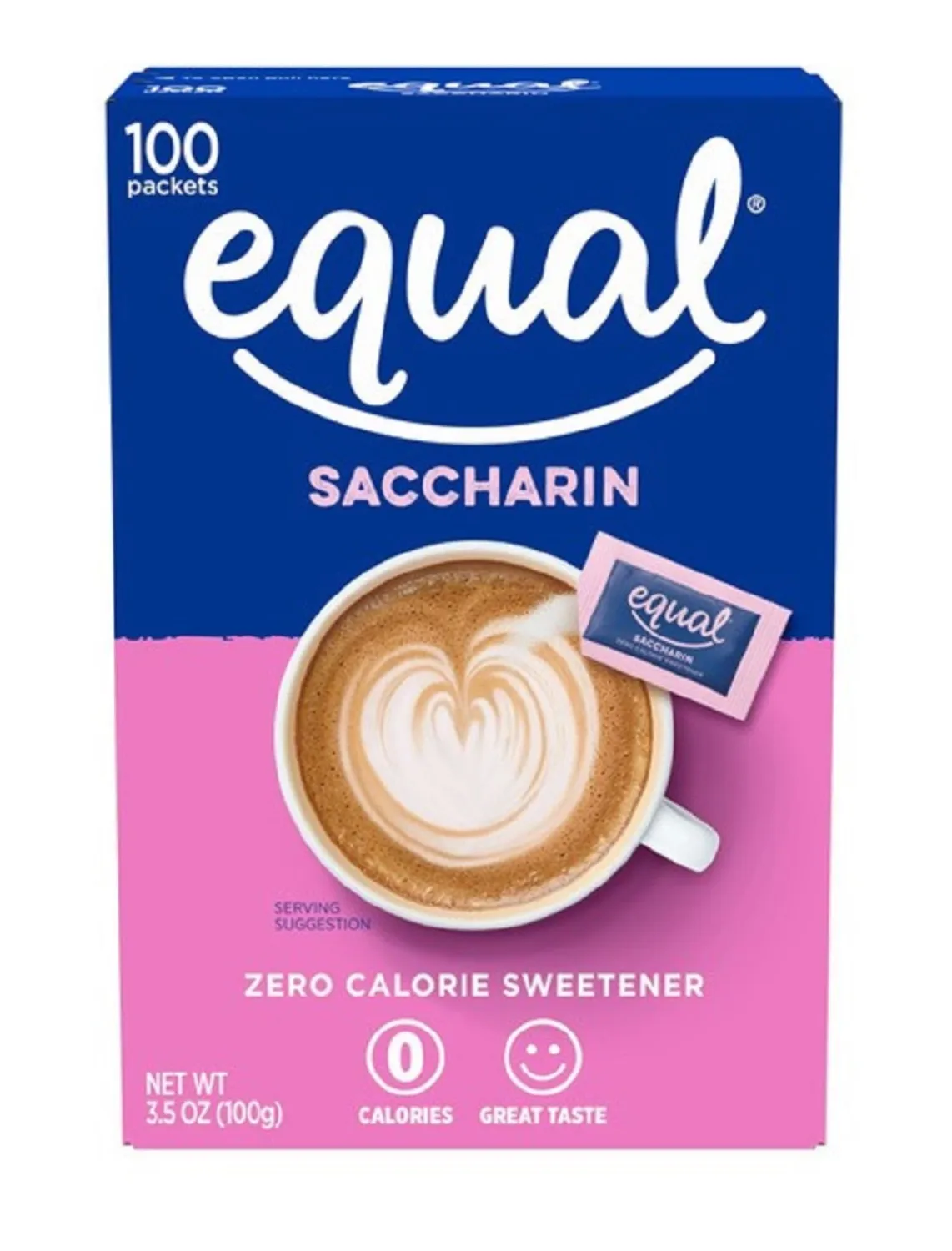 EQUAL Pink Zero Calorie Sweetener, Saccharin Sugar Substitute, Zero Calorie Sweetener Packets, Sugar Alternative, 100 Ct (Pack of 1)