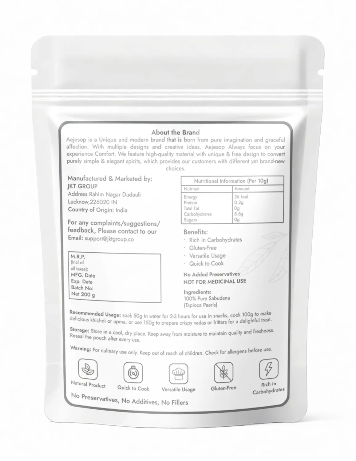 AEJESOP Organic Sabudana, Sago(Topicana Pearl), 7oz(200g)