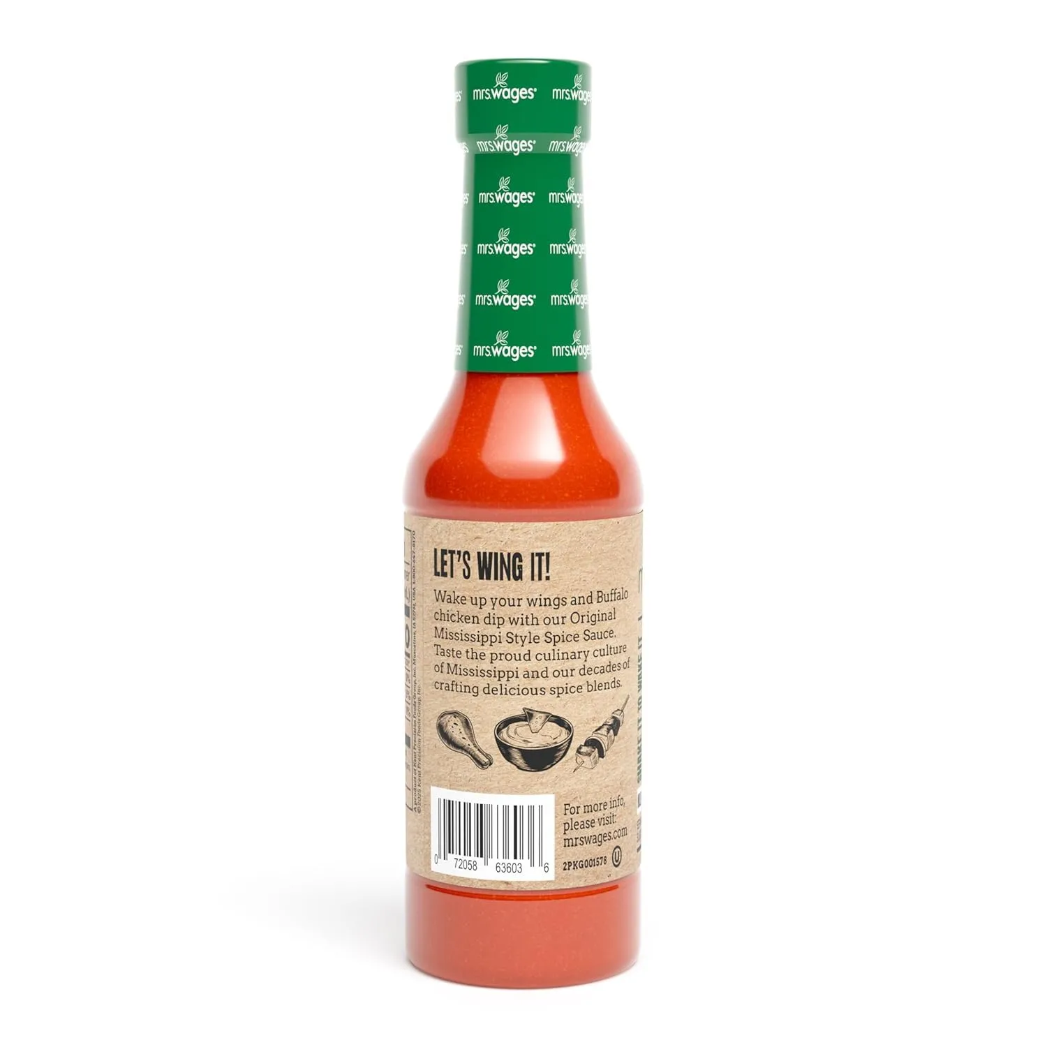 Mrs. Wages Original Mississippi Style Spice Sauce, Medium Hot Sauce, Perfect For Wings, Chicken Dip, Kabobs, Zesty, Tangy, Cayenne Pepper & Vinegar, Flavorful Heat, Smooth Hot Sauce, 10 fl oz Bottle