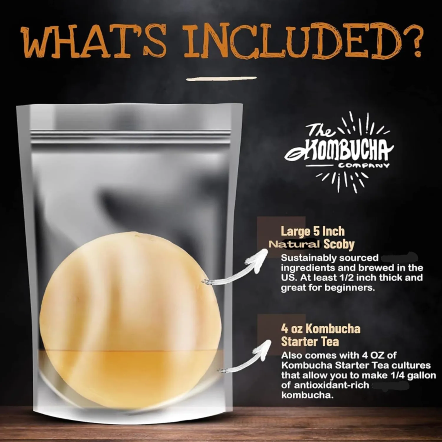 Kombucha SCOBY | Large size | 5-Inch SCOBY Mother for Easy Brewing of Drinks | Includes 4 OZ of Kombucha Starter Tea Liquid | By The Kombucha Company