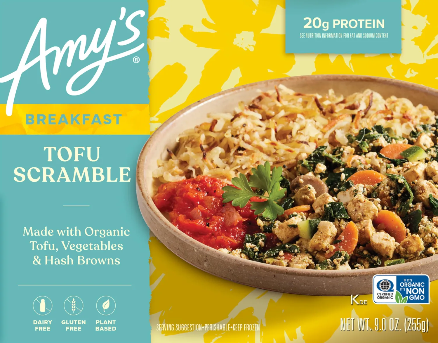 Amy's Frozen Meals, Vegan Tofu Scramble, Made With Organic Tofu, Vegetables and Hash Browns, Gluten Free Microwave Meals, 9 Oz