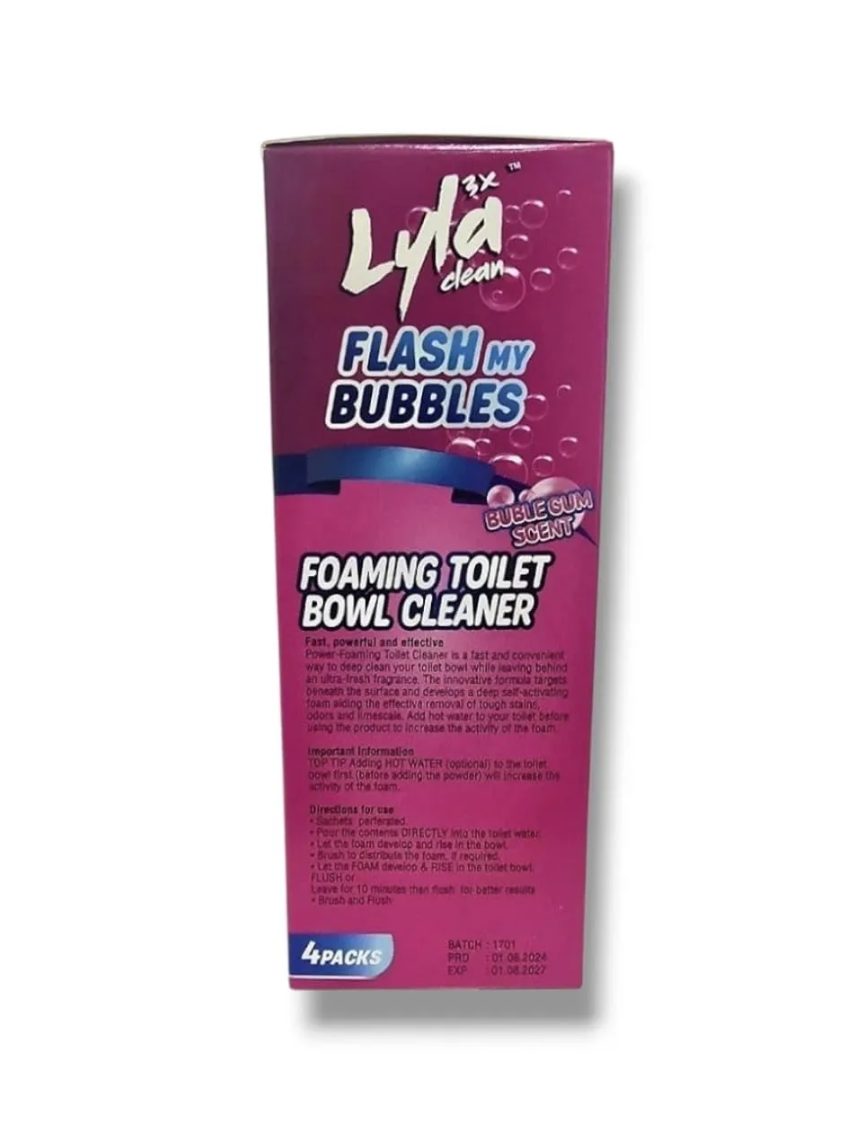 LYLA 3X Foaming Toilet Bowl Cleaner, 4 Pack Deodorizer & Septic Safe – Deep Cleaning, Odor Eliminator, Stain Remover for Long-Lasting Freshness, Bubble Gum Scent