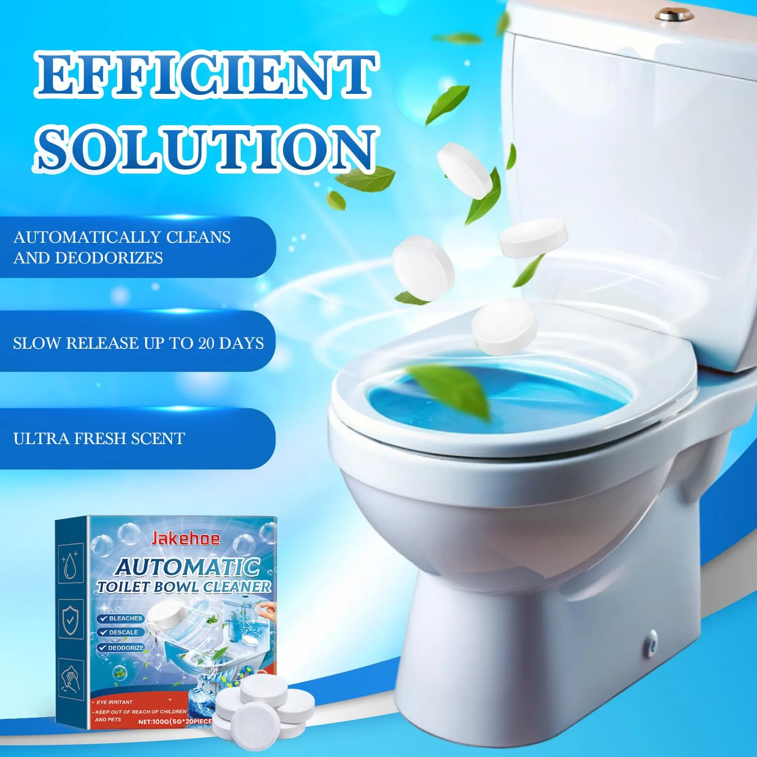 Toilet Tabs Drop in Tank, Toilet Bowl Cleaner Tablets, Toilet Deodorizer and Stain Remover, Deep Cleaning for Fresh Scent, 12 Pack