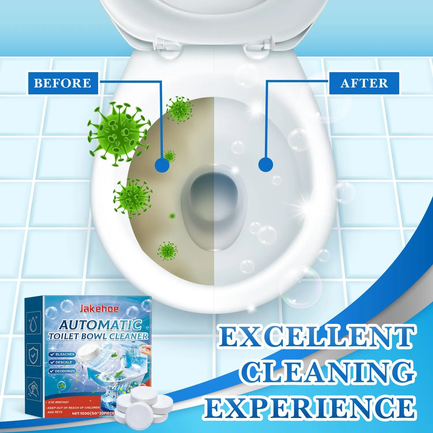Toilet Tabs Drop in Tank, Toilet Bowl Cleaner Tablets, Toilet Deodorizer and Stain Remover, Deep Cleaning for Fresh Scent, 12 Pack