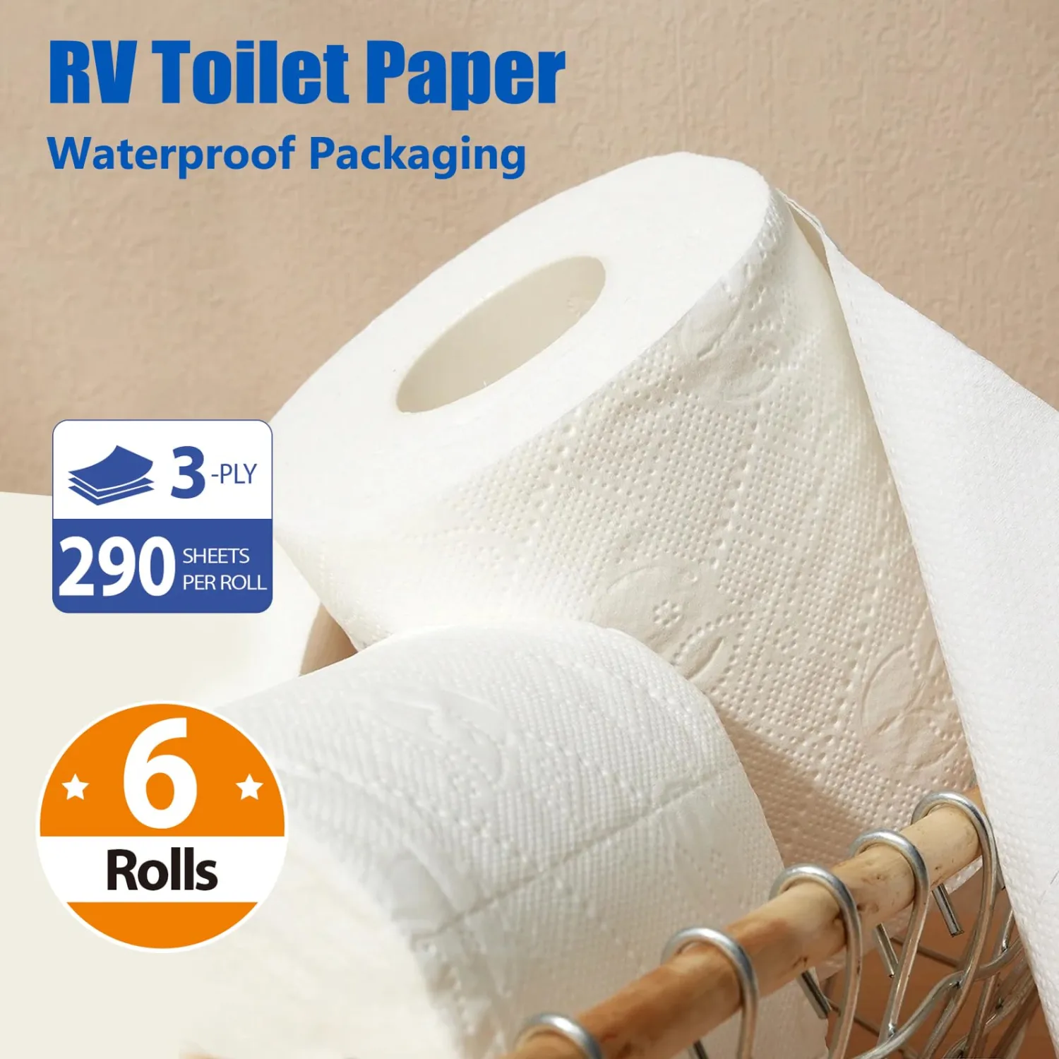 SheeChung RV Toilet Paper - 6 Rolls, Rapid Dissolve, Septic Safe, Travel Toilet Tissue for RVs, Boats, Marine, Camper Accessories- 3 Ply, 290 Sheets