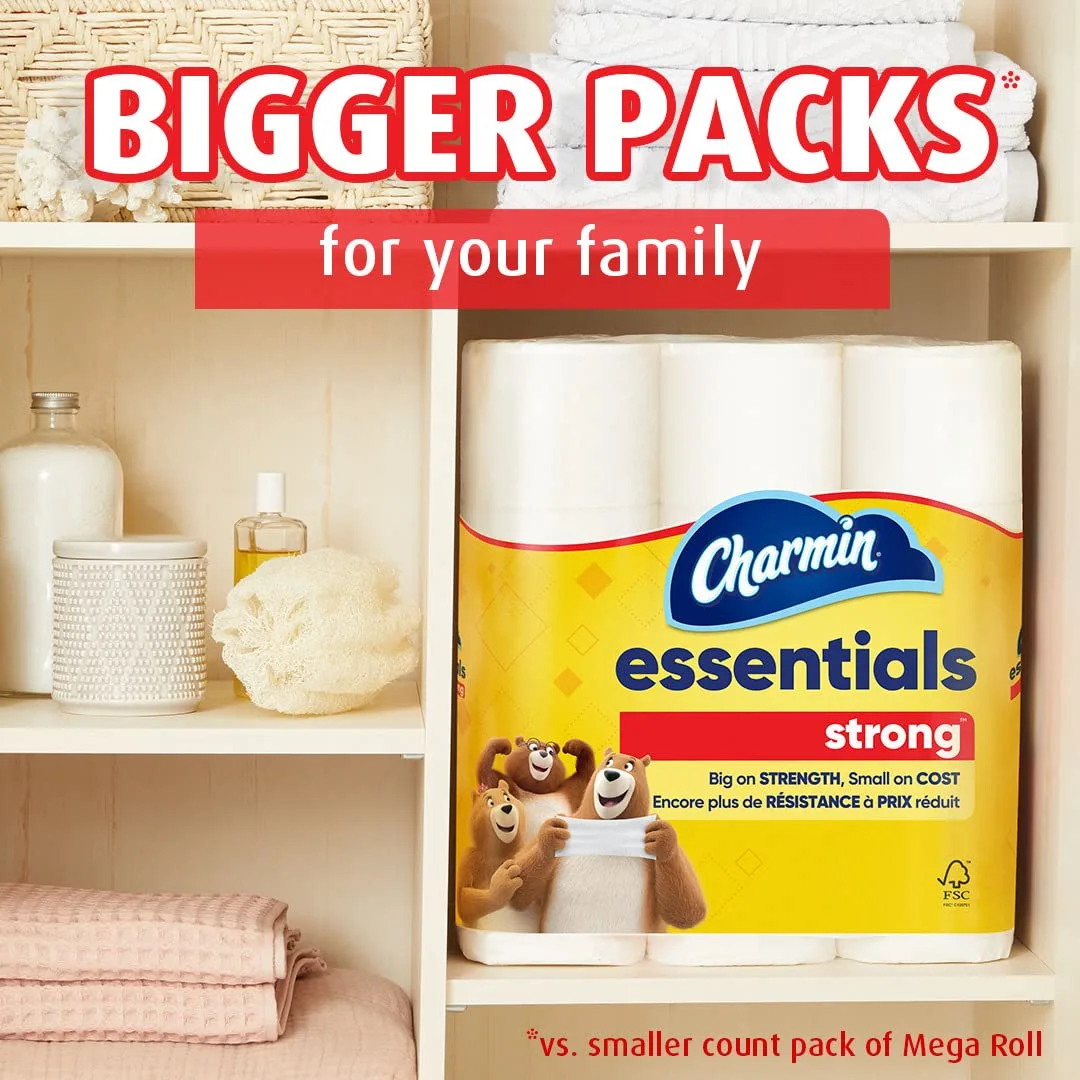 Charmin Essentials Strong Toilet Paper 6 Mega Rolls, 429 sheets per roll