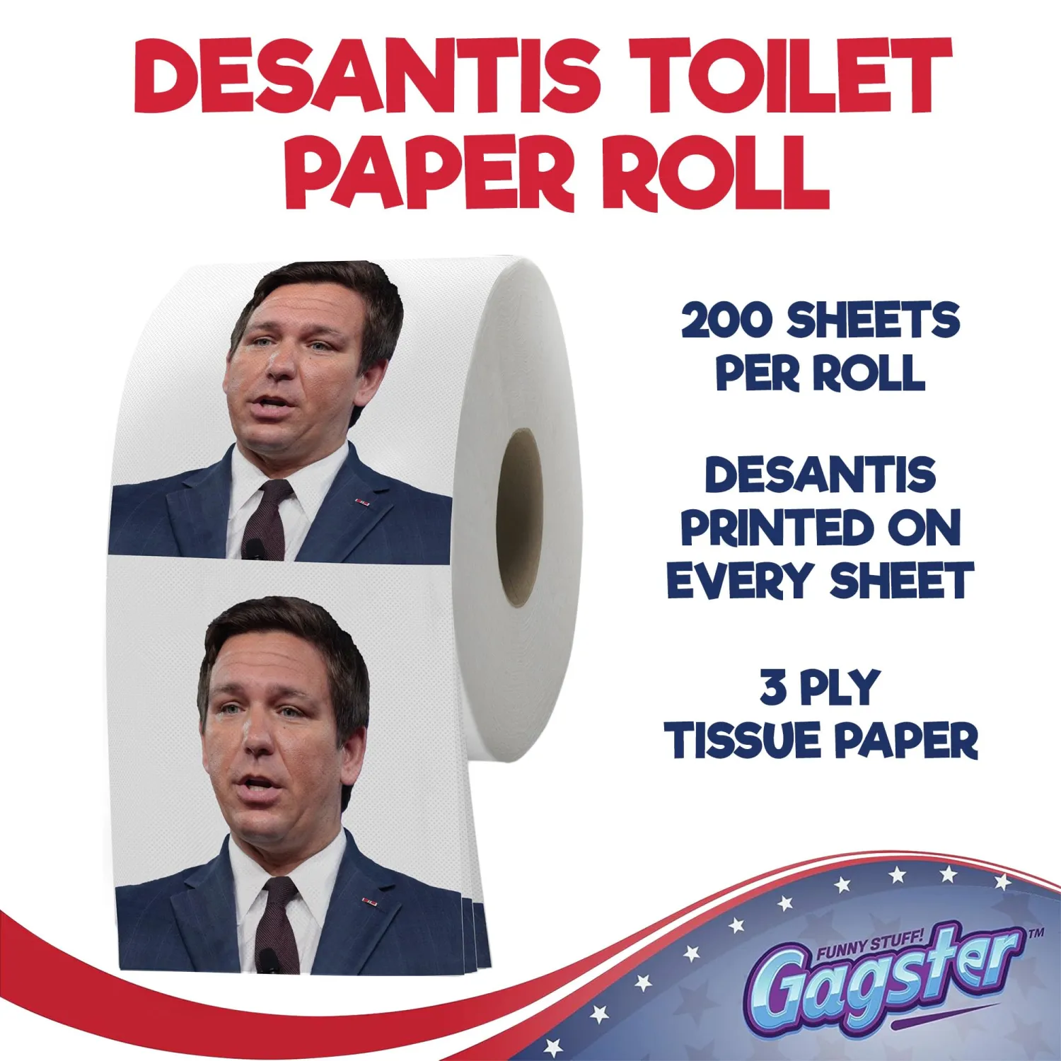 Gagster Funny Toilet Paper Rolls Featuring Ron DeSantis - Republican Gag Gift Novelty TP With Full-Color Image Count Pack Prank with Hilarious Printed Toilet Paper