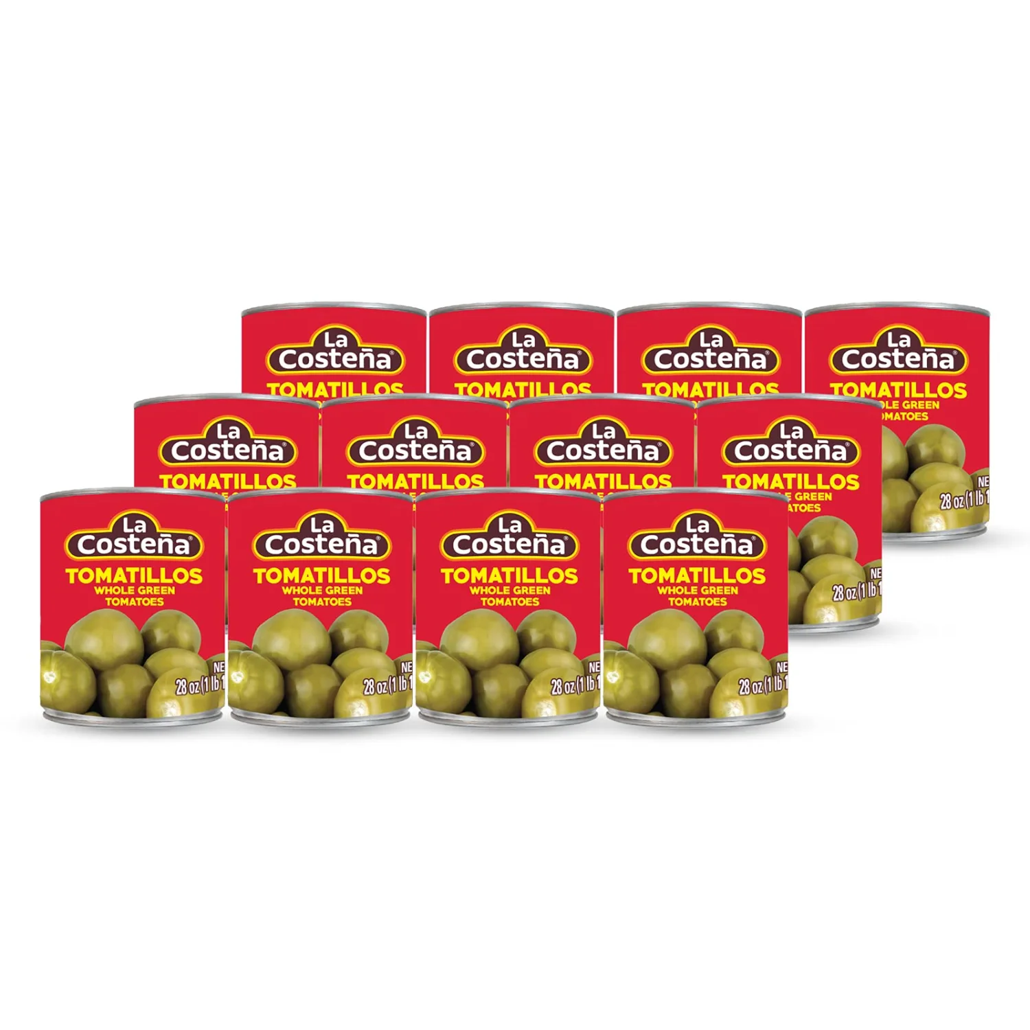 La Costeña Canned Tomatillos for Mexican Food, Tomatillo Salsa, Salsa Verde, Green Enchilada Sauce, Taco Sauce, Pico de Gallo & Tomato Soup - Pickled Green Tomatoes - 28oz, 12 Pack Canned Vegetables