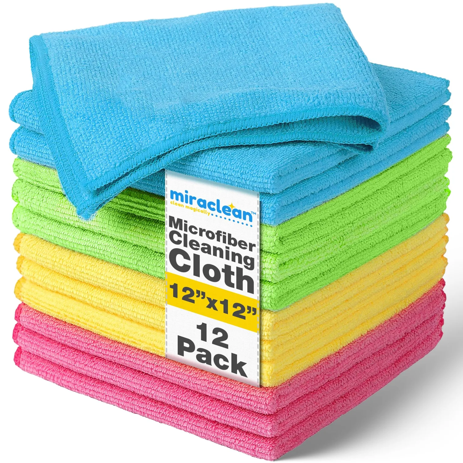 Micro Fiber Cloth for Cleaning 12 Pack - 12 x 12 inches - Rags for Cleaning House Streak-Free Wipes for Screens, Dusting & Appliances - Premium Microfiber Cleaning Cloth