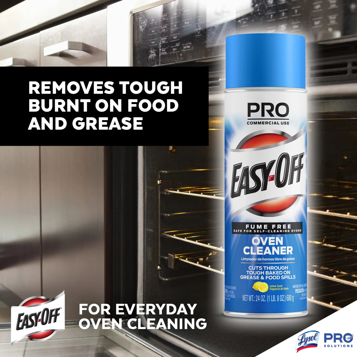 Easy Off Pro Fume Free Oven Cleaner, Destroys Tough Burnt on Food and Grease, Lemon Scent, 24 oz., 2 Count