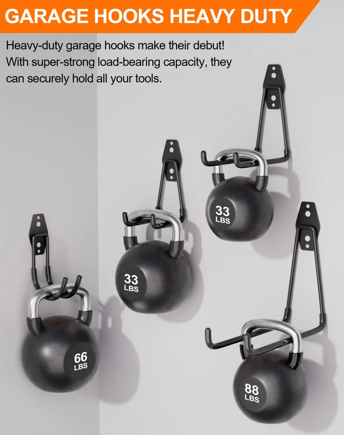 QcoQce 10 Pack Garage Hooks Heavy Duty with 2 Extension Cord Straps,Garage Storage Hooks, Wall Mount Hooks, Garage Organization and Tool Hangers for Bike, Ladder, Ropes and Garden Tools