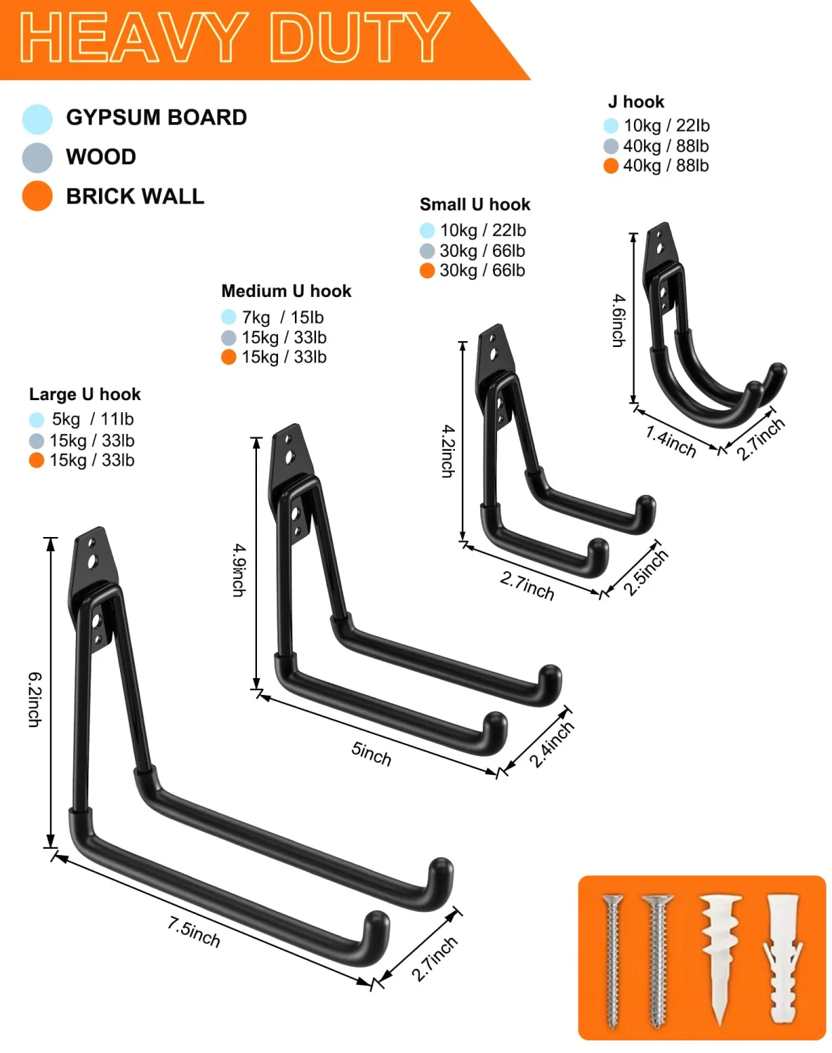 QcoQce 10 Pack Garage Hooks Heavy Duty with 2 Extension Cord Straps,Garage Storage Hooks, Wall Mount Hooks, Garage Organization and Tool Hangers for Bike, Ladder, Ropes and Garden Tools