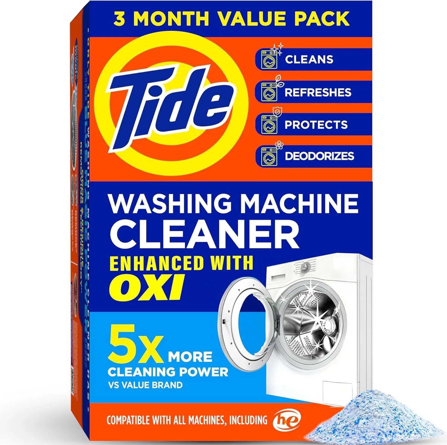 Washing Machine Cleaner by Tide, Washer Machine Cleaner with Oxi for Front and Top Loader Washer Machines, Deep Cleaning Odor Eliminator, 3 Month Supply