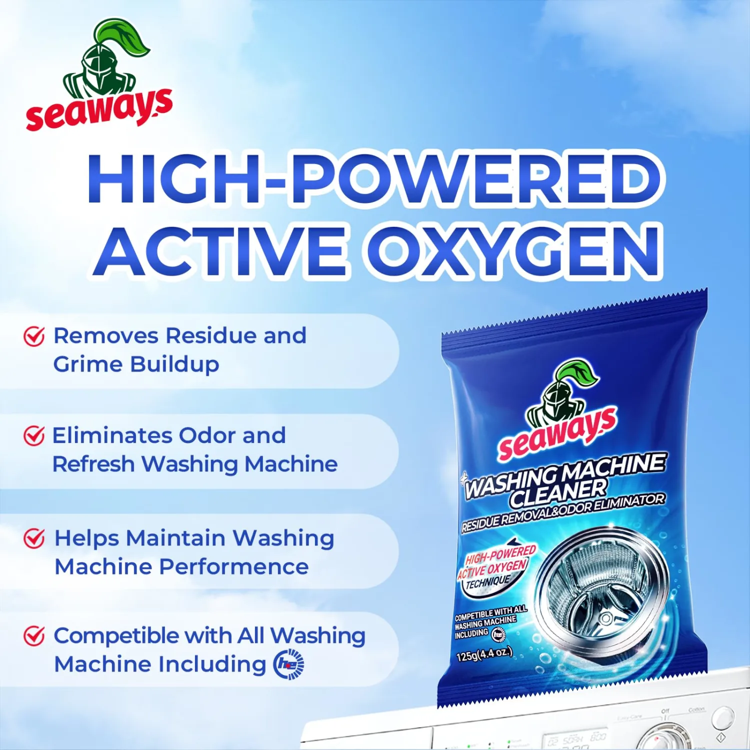 Washing Machine Cleaner Powder 4 Pack - Deep Clean Solution for HE Top Load and Front Load Washers, Descaler for Drum, Tub & All Internal Parts - 4 Month Supply