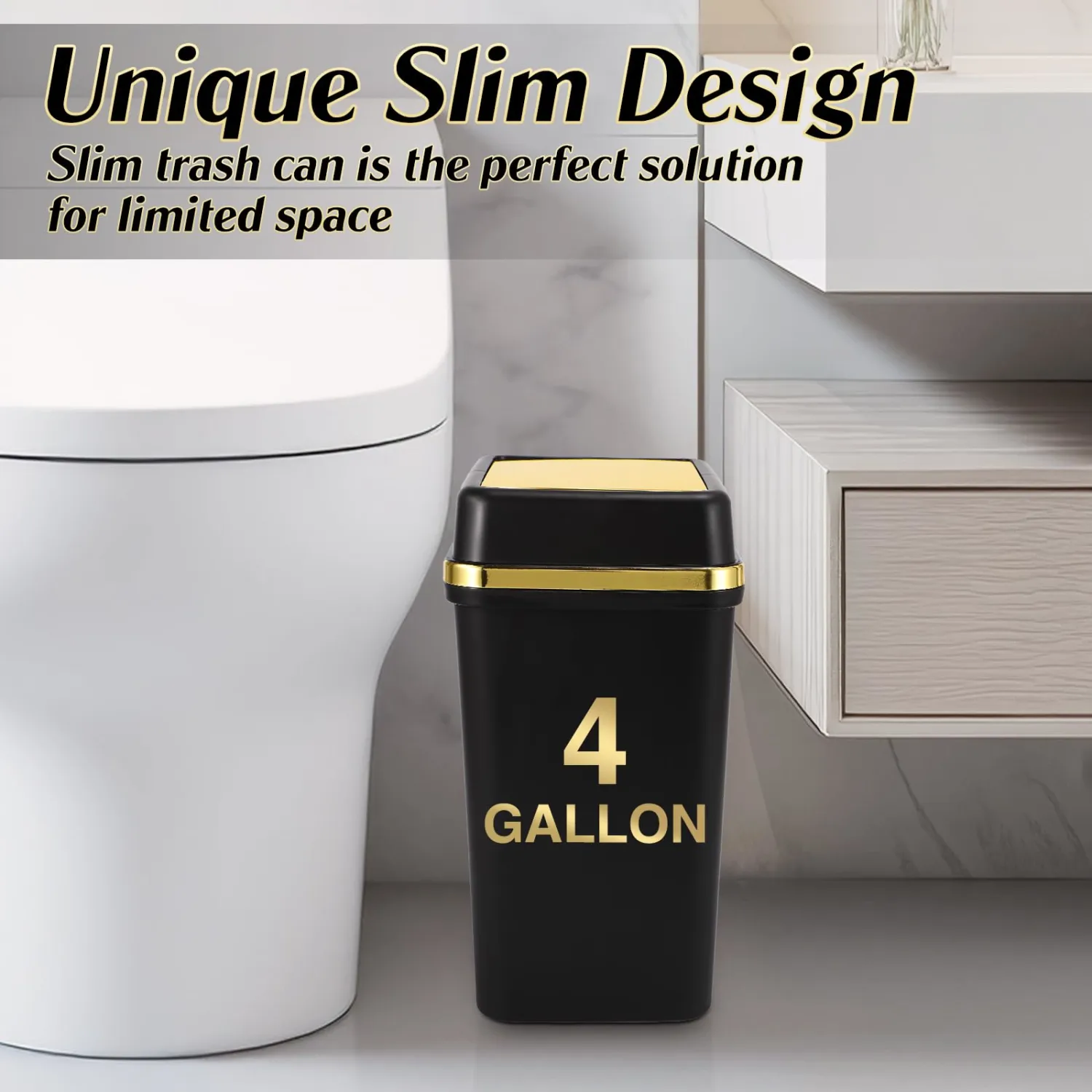 (Color Random) 3 Pack Bathroom Trash Can with Lid 4 Gallon Small Trash Can with 75 Counts Trash Bags