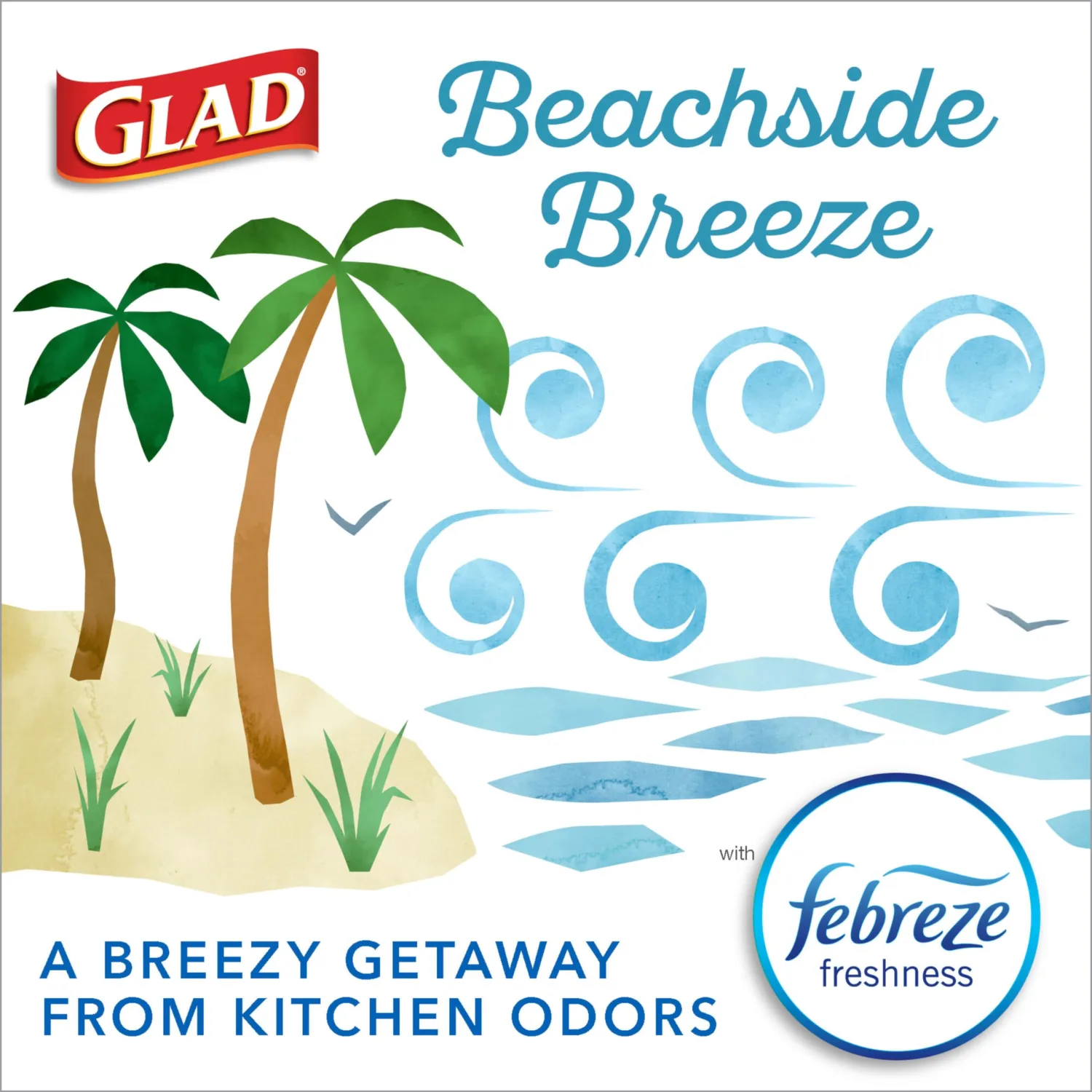 Glad OdorShield Small Drawstring Trash Bags - Febreze Beachside Breeze - 4 Gallon - 34 Count (Pack of 2)
