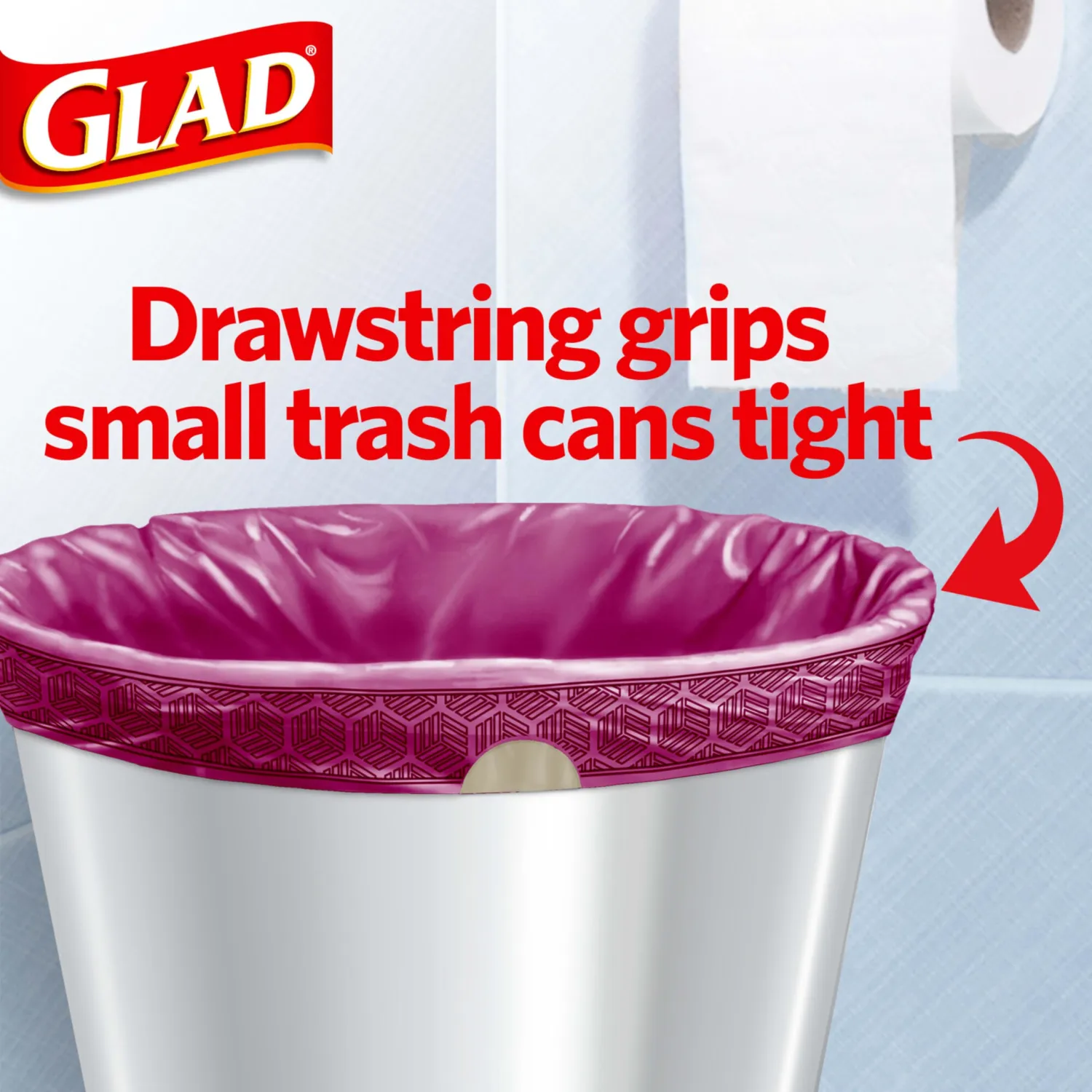 Glad Odorshield Small Drawstring Trash Bags, 4 Gal, Pink, Cherry Blossom, 80 Ct, Pack May Vary