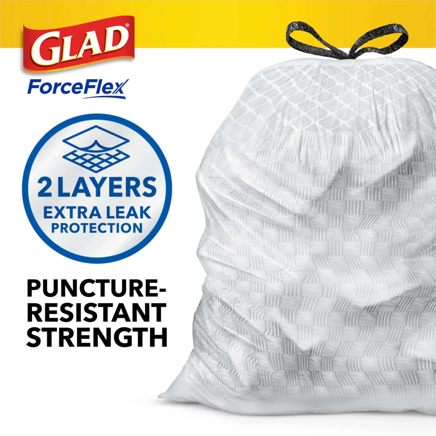 Glad ForceFlex Tall Kitchen Drawstring Trash Bags, 13 Gal, Fragrance Free, 40 Ct (Package May Vary)