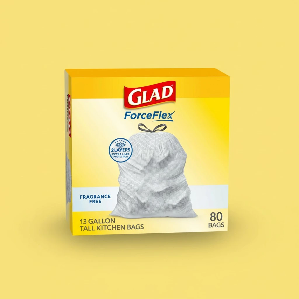 Glad ForceFlex Tall Kitchen Drawstring Trash Bags, 13 Gal, Fragrance Free, 80 Ct (Package May Vary)