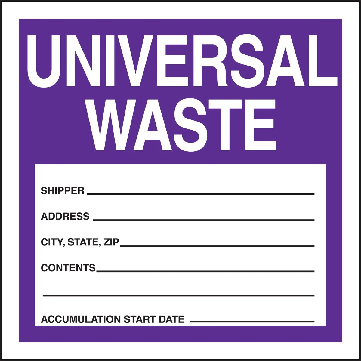 Accuform Signs MHZW17PSC Adhesive Coated Paper Hazardous Waste Label, Universal Waste", 4" Length x 4" Width, Purple/Black/White (Pack of 100)
