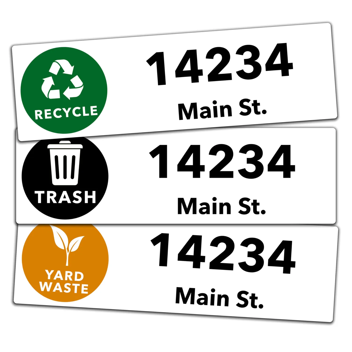 Custom Trash Can Stickers - Personalized Garbage, Recycle and Yard Waste Container Labels for Address and House Number