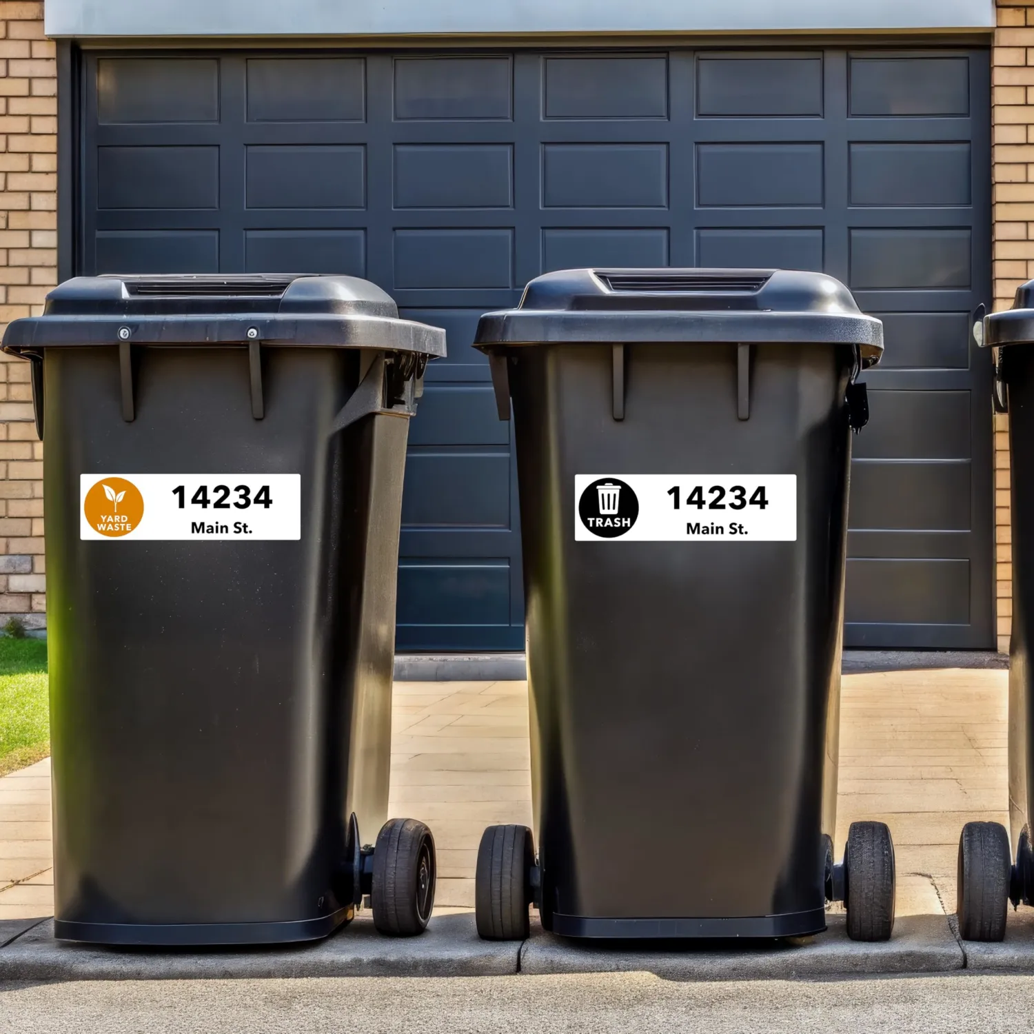 Custom Trash Can Stickers - Personalized Garbage, Recycle and Yard Waste Container Labels for Address and House Number