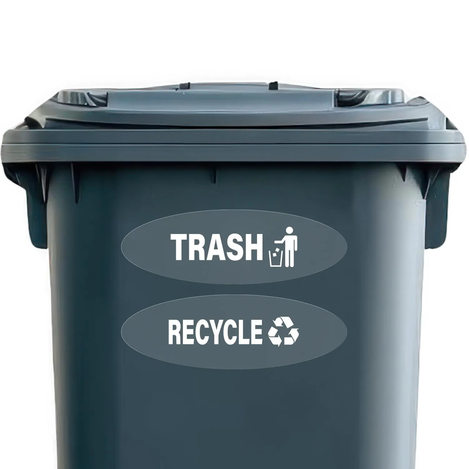 10 Pack Recycle Trash Cans Oval Stickers 9 × 3 Inches White Vinyl Trasparent Decals Self Adhesive Waterproof UV Resistant Sign for Recycling Bin Home Business