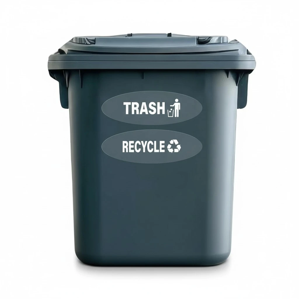 10 Pack Recycle Trash Cans Oval Stickers 9 × 3 Inches White Vinyl Trasparent Decals Self Adhesive Waterproof UV Resistant Sign for Recycling Bin Home Business