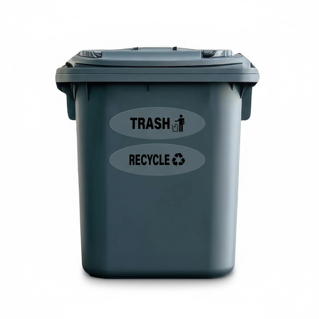 10 Pack Recycle Trash Cans Oval Stickers 9 × 3 Inches Black Vinyl Trasparent Decals Self Adhesive Waterproof UV Resistant Sign for Recycling Bin Home Business