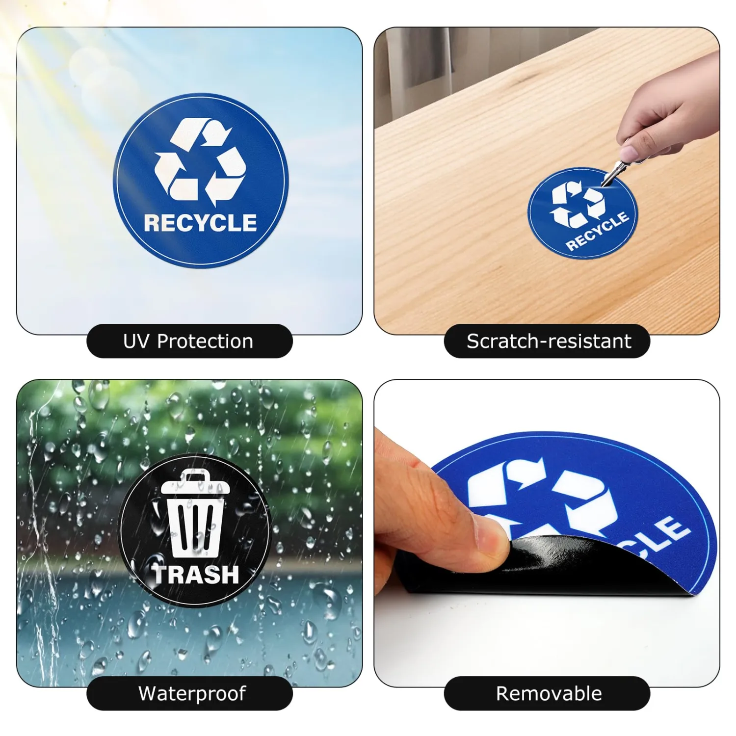 20 Pack Recycle and Trash Stickers 4×4 Inches Vinyl Weatherproof Self Adhesive Waste Sign for Bins Home Business