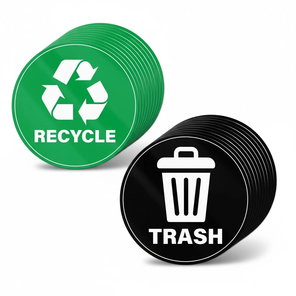 20 Pack Recycle Trash Cans Stickers 4×4 Inches Vinyl Weatherproof Self Adhesive Waste Sign for Bins Home Business