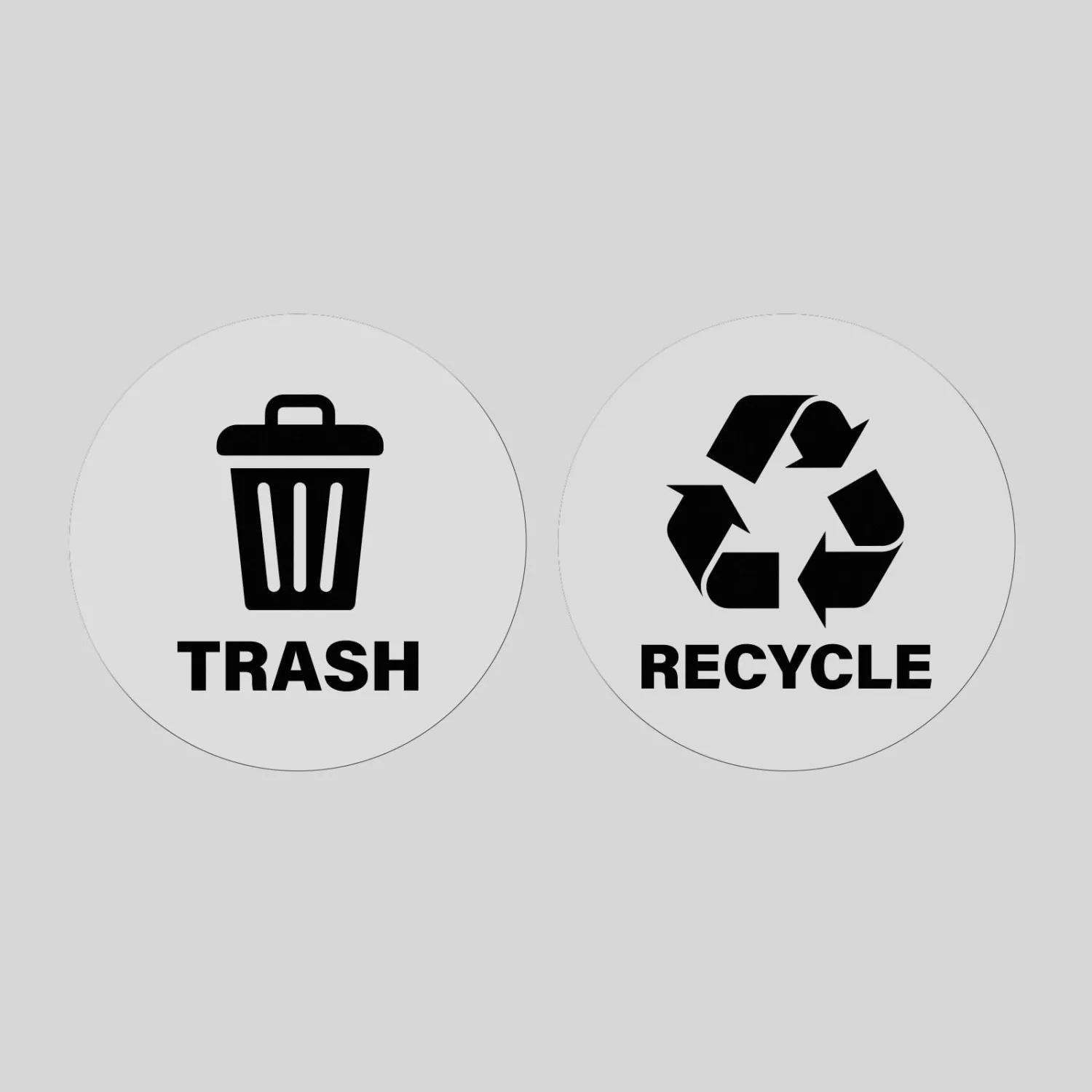 10 Pack Recycle and Trash Round Stickers 5 × 5 Inches Black Vinyl Trasparent Recycling Bin Decals Self Adhesive Waterproof UV Resistant Sign for Garbage Cans Home Business