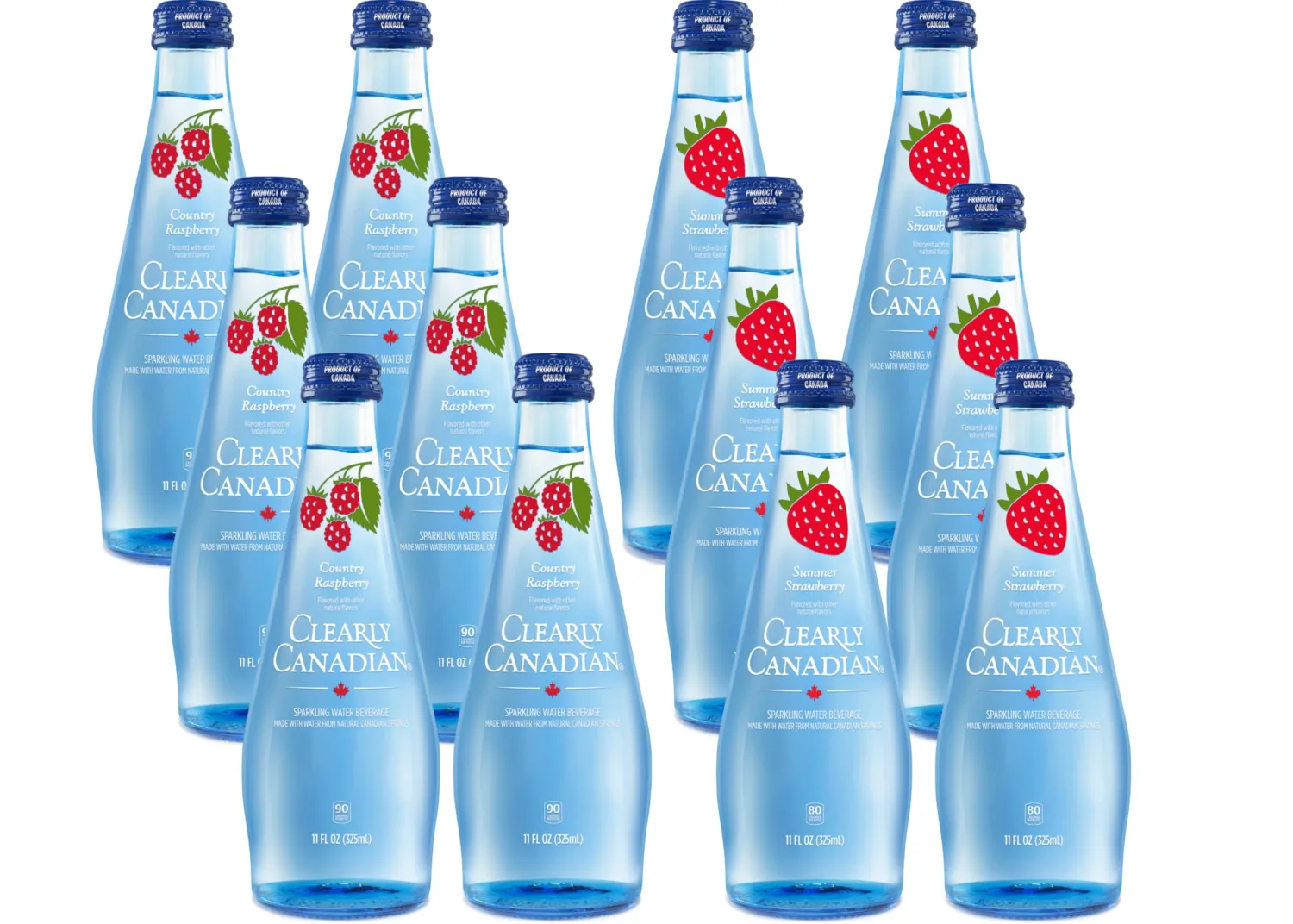 Clearly Canadian Sparkling Flavored Water, 11 oz Glass Bottles – Variety of Refreshing Flavors, Premium Carbonated Beverage, Available in 12-Pack and 24-Pack Options (12 Pack, Raspberry/Strawberry)