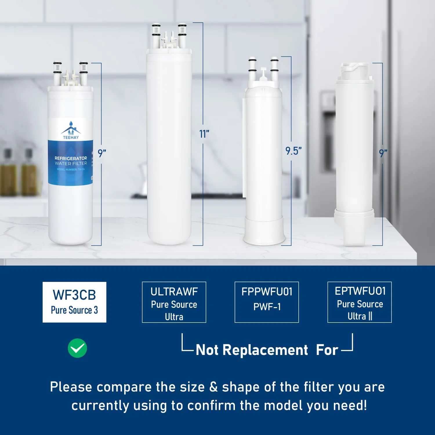WF3CB Water Filter Replacement, TH-04 Compatible with Frigidaire PureSource 3 WF3CB,706465, 242069601, 242086201, AP4567491, PS3412266, Height 9 Inches 1 Pack (1)