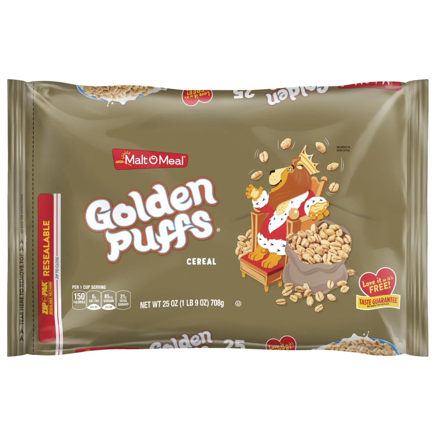 Malt-O-Meal Golden Puffs Breakfast Cereal, Sweetened Puffed Wheat Cereal, Bulk Family Size Cereal, 25 OZ Resealable Cereal Bag