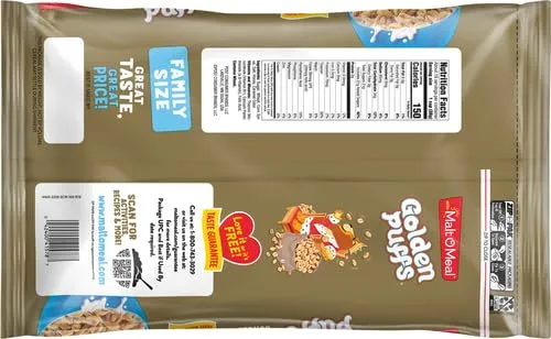 Malt-O-Meal Golden Puffs Breakfast Cereal, Sweetened Puffed Wheat Cereal, Bulk Family Size Cereal, 25 OZ Resealable Cereal Bag (Pack of 4)