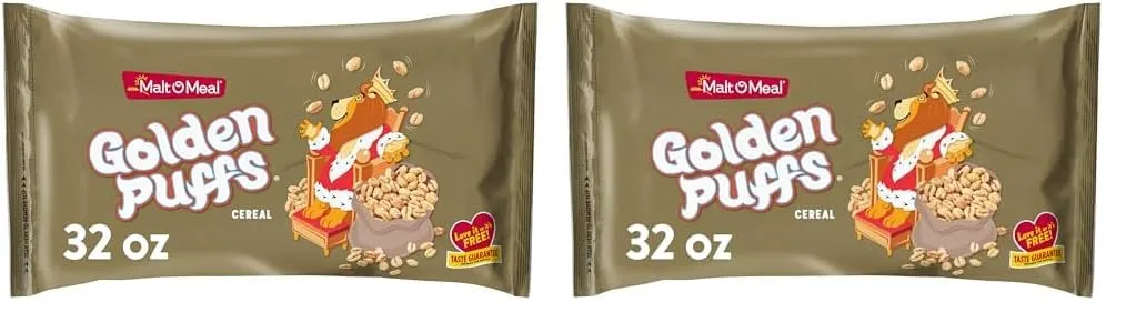 Malt-O-Meal Golden Puffs® Kids Breakfast Cereal, Family Size Bulk Bagged Cereal, 32 oz. Bag (Pack of 2)
