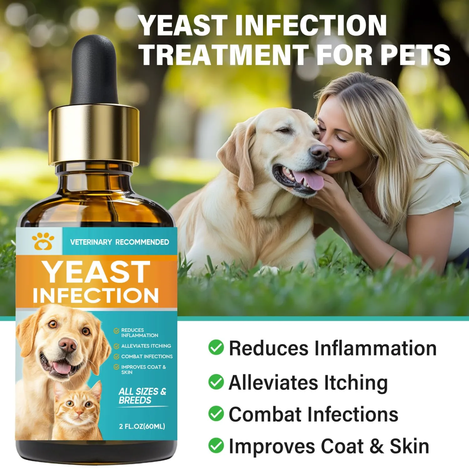 Yeast Infection Treatment for Dogs, Gentle Dog Yeast Infection Relief Itchy Skin & Ear Treatment, Effectively Soothing Irritation & Itching Discomfort for Dogs