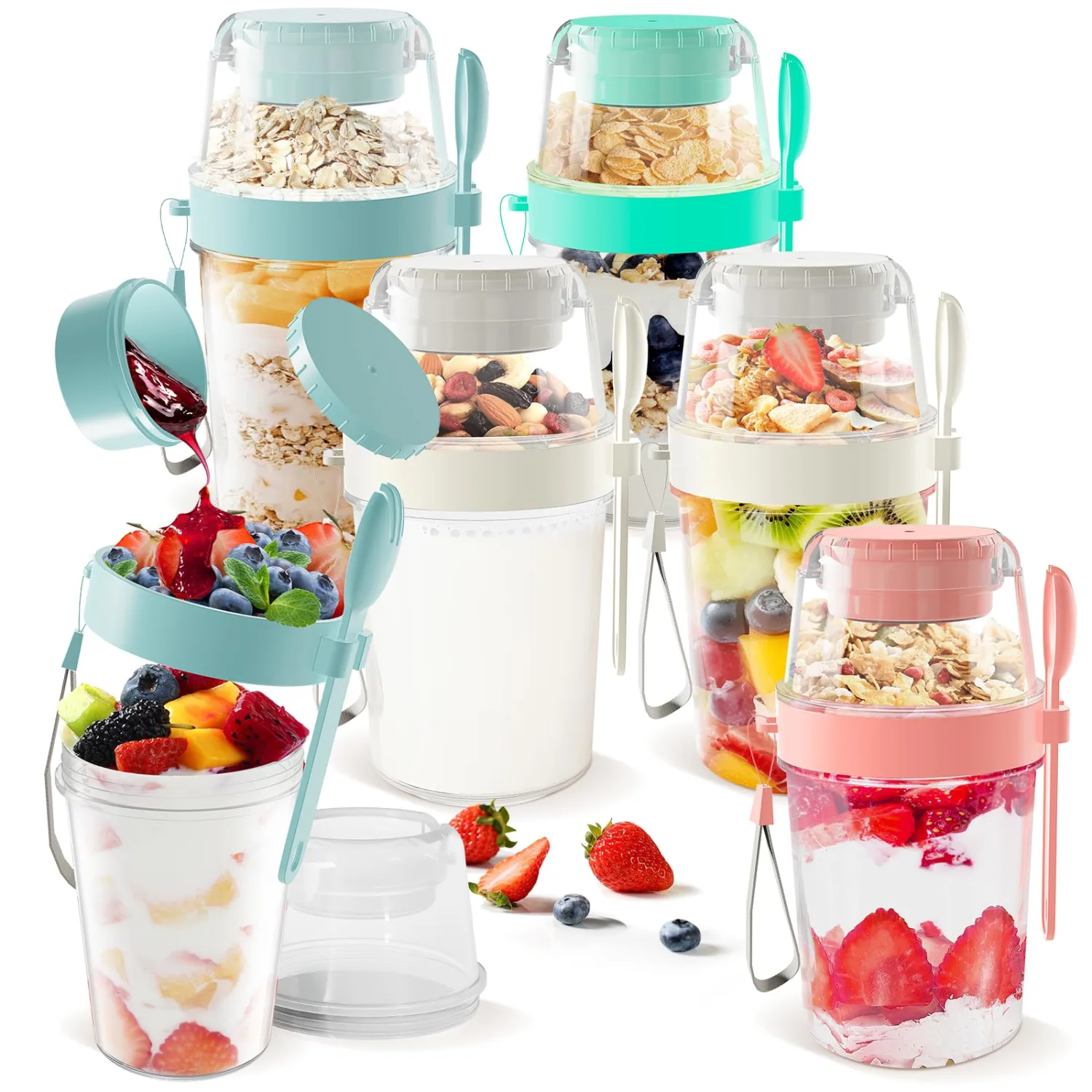 Yirilan 6 Pack 27oz Yogurt Parfait Cups with Lids and Spoons, yogurt and granola container to go, Reusable parfait cups with lids reusable