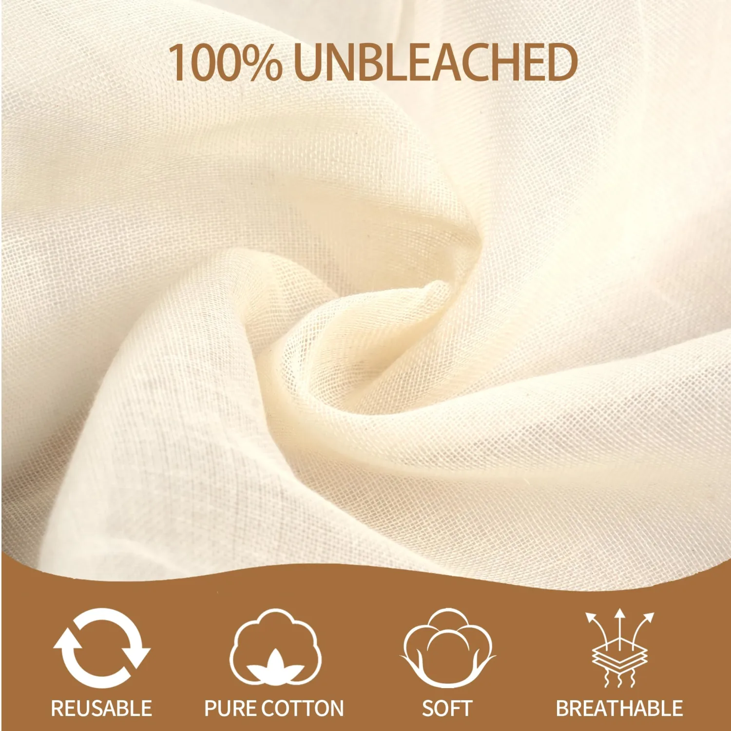 6-Pack Hemmed Cheesecloths - 20"X20" Reusable Unbleached Cotton For Cheese Making, Nut Milk, Yogurt Straining & Crafts. Food-Grade, Pre-Cut With Reinforced Edges