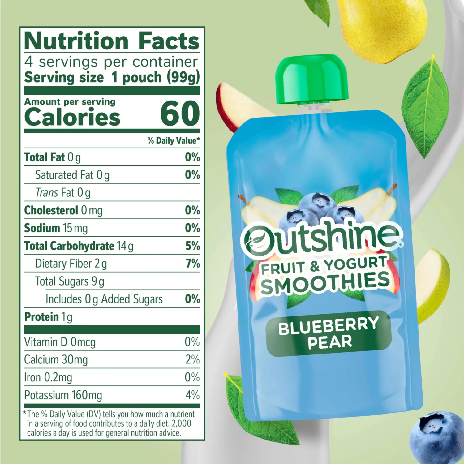 Outshine Fruit & Yogurt Smoothie Blueberry Pear, Smoothie Pouch, Yogurt Pouch, 4Pk 3.5 oz