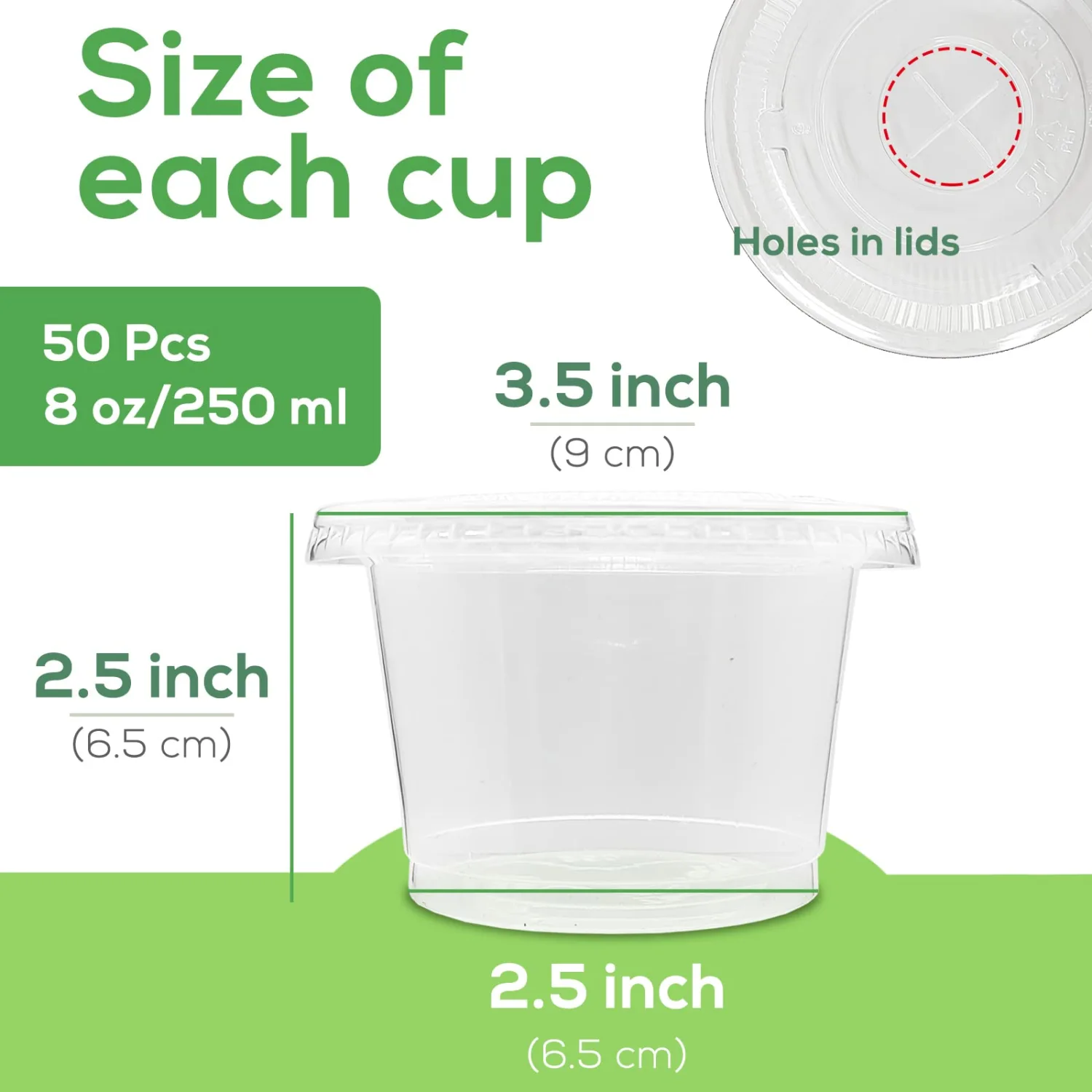 50 Pack 8 OZ Disposable Plastic Cups with Flat Lids,Disposable Ice Cream Cups,Take Away Food Container for Drink,Yogurt,Parfaits,Soups,Snacks,Dessert,Salad,Fast Food,Fruit(With Holes)
