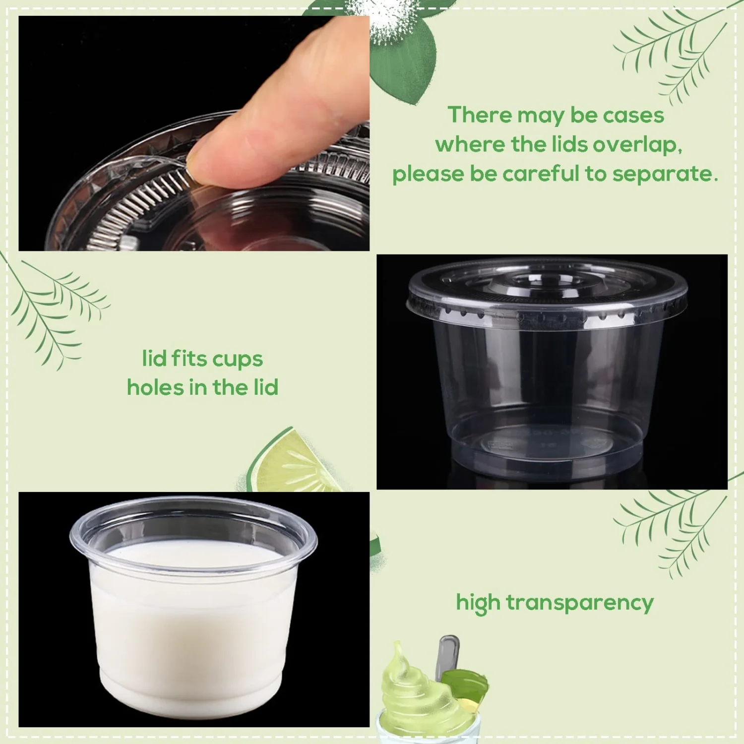 50 Pack 8 OZ Disposable Plastic Cups with Flat Lids,Disposable Ice Cream Cups,Take Away Food Container for Drink,Yogurt,Parfaits,Soups,Snacks,Dessert,Salad,Fast Food,Fruit(With Holes)