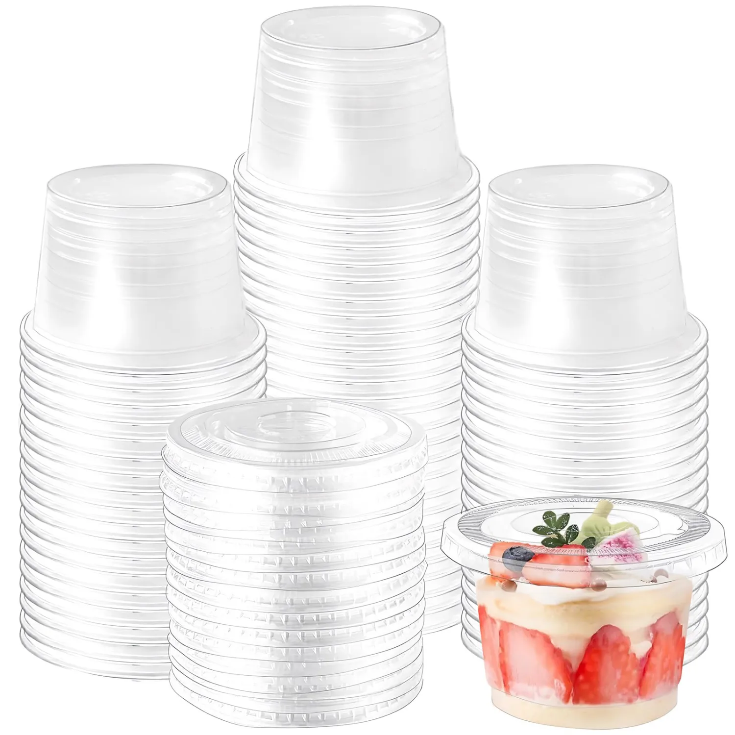 100 Pack 8 OZ Disposable Plastic Cups with Flat Lids,Clear Dessert Cups Plastic Containers,Mini Plastic Containers for Drink,Yogurt,Parfaits,Soups,Snacks,Salad,Fruit