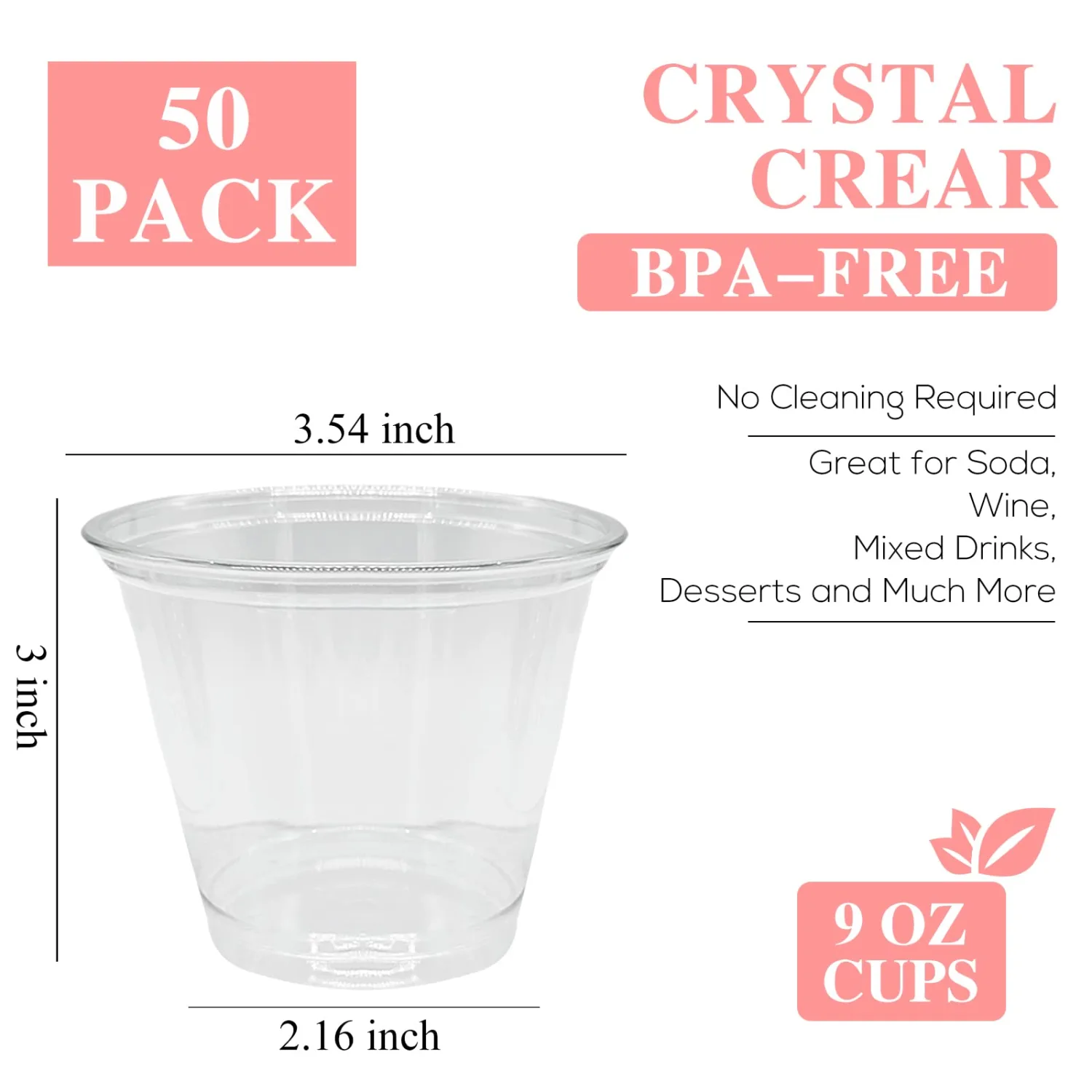 50 Pcs 9 Oz Reusable Plastic Dessert Cups with Flat Lids,Cold Party Drinking Cups for Coffee,Fruit,Ice Cream,Iced Cold Drinks,BBQ,Thanksgiving,Halloween,Juice Party(No Hole)