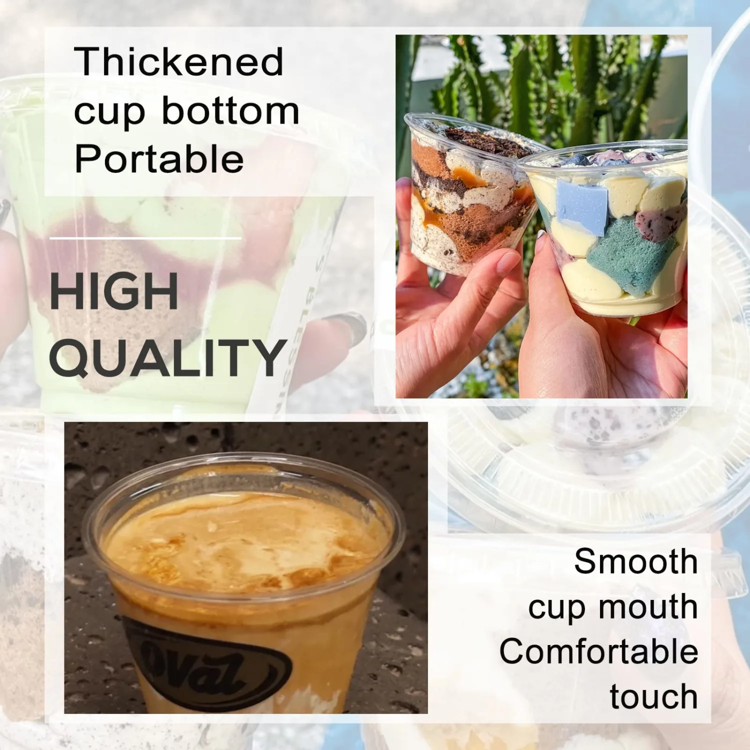 50 Pcs 9 Oz Reusable Plastic Dessert Cups with Flat Lids,Cold Party Drinking Cups for Coffee,Fruit,Ice Cream,Iced Cold Drinks,BBQ,Thanksgiving,Halloween,Juice Party(No Hole)