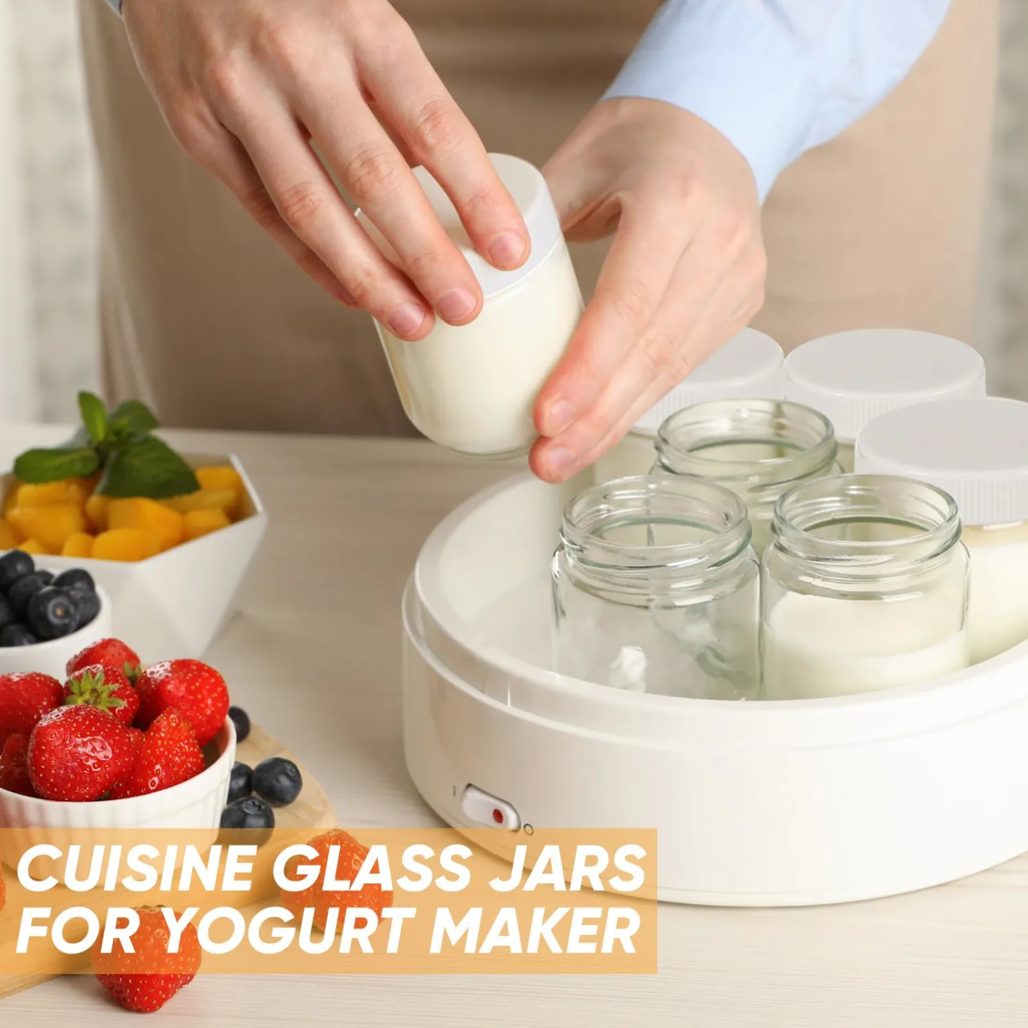 Baderke 16 pcs Clear Glass Jars with Plastic Lids for Yogurt Maker Reusable Glass Mason Jars Canning Yogurt Container for Greek Machine Jam Spices Herbs Food Storage (6 oz)