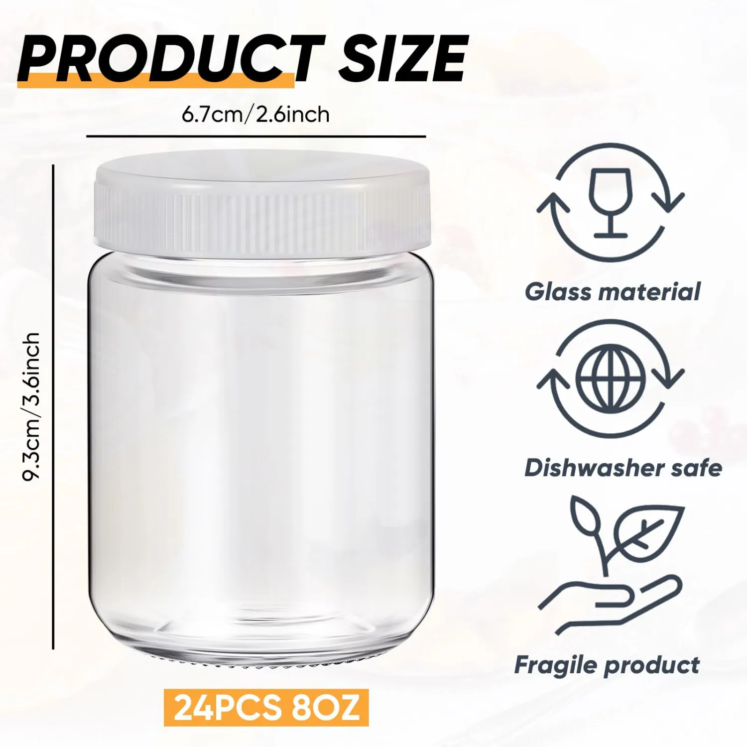 Baderke 24 pcs Clear Glass Jars with Plastic Lids for Yogurt Maker Reusable Glass Mason Jars Canning Yogurt Container for Greek Machine Jam Spices Herbs Food Storage (8 oz)