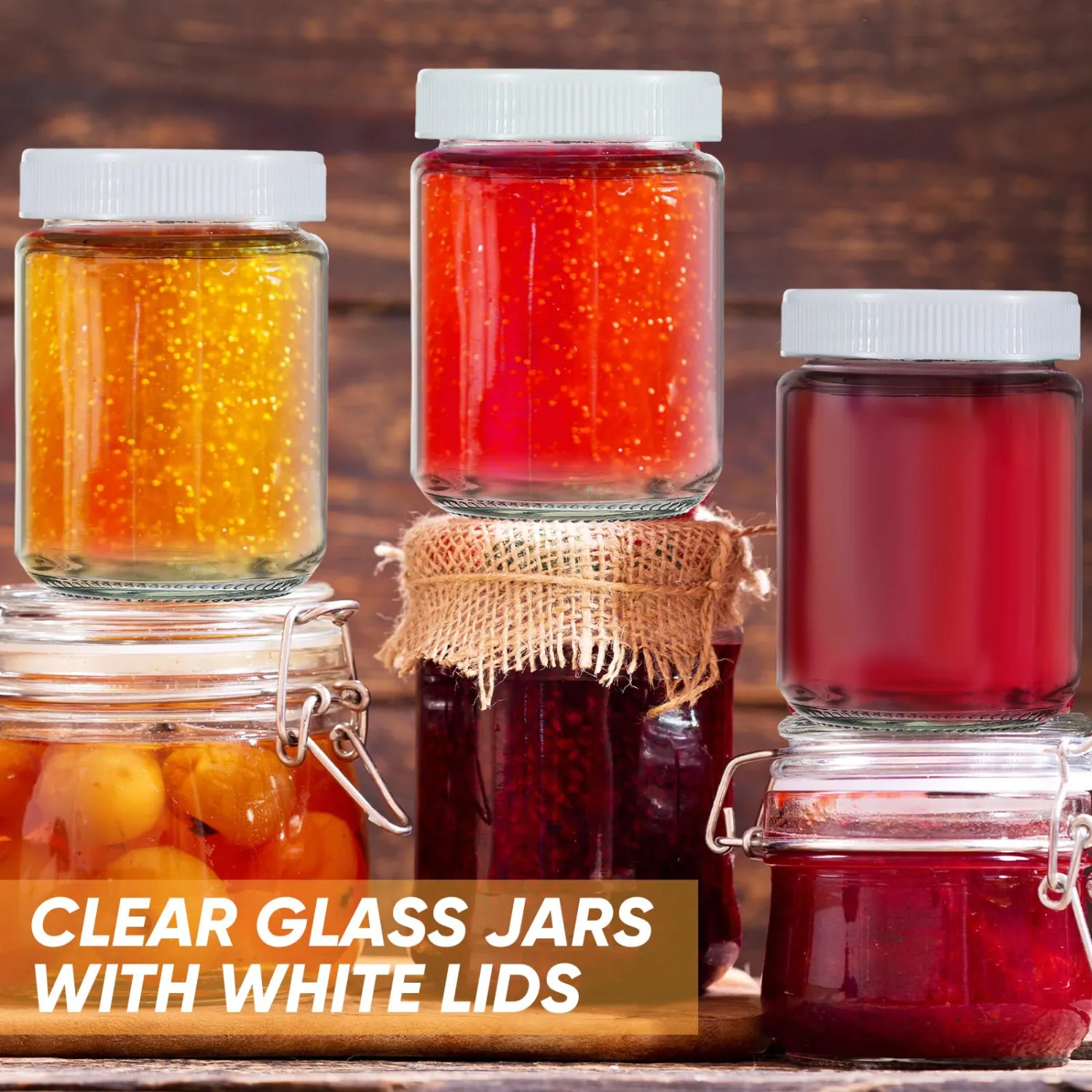 Baderke 24 pcs Clear Glass Jars with Plastic Lids for Yogurt Maker Reusable Glass Mason Jars Canning Yogurt Container for Greek Machine Jam Spices Herbs Food Storage (8 oz)