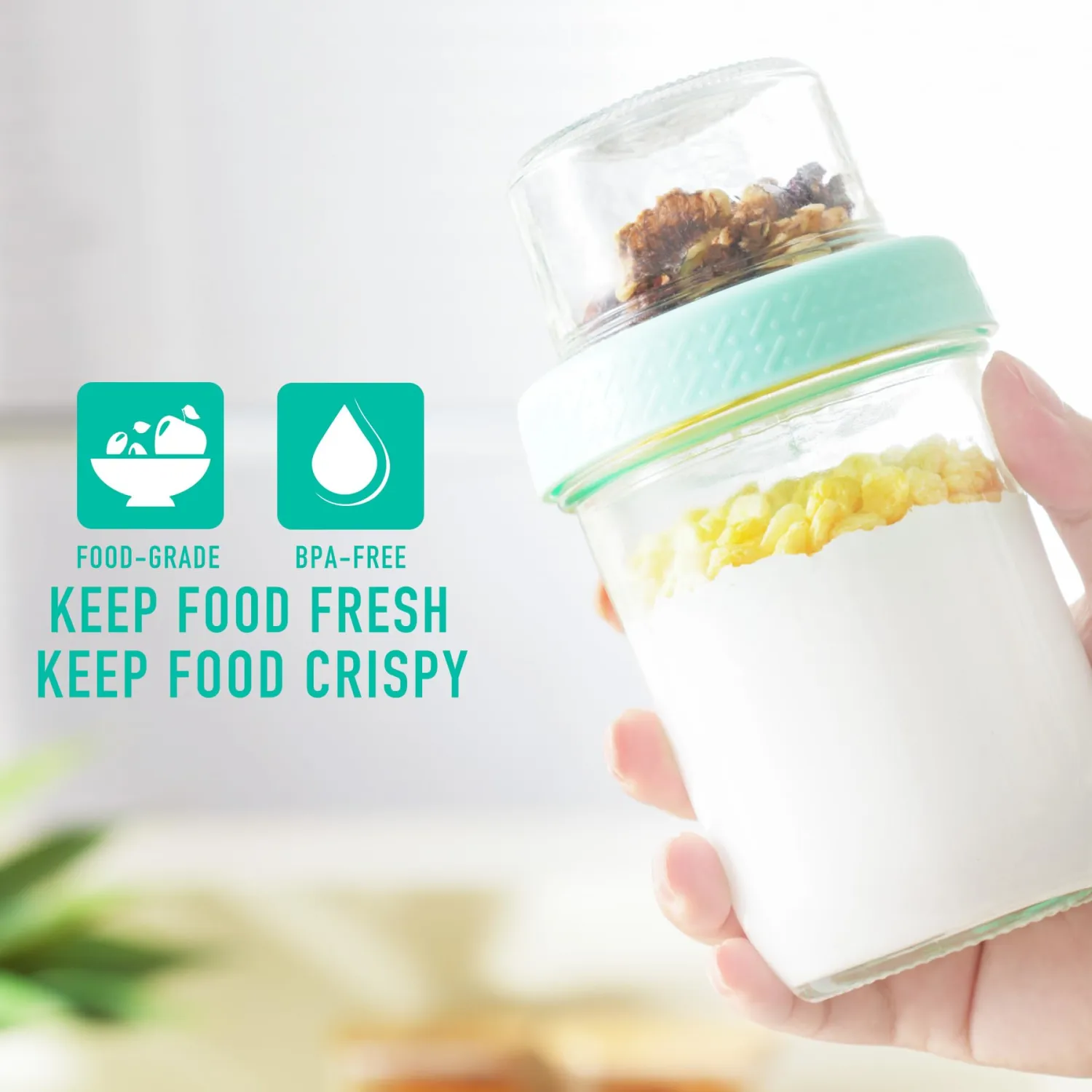 4oz 16 oz Glass Overnight Oats Containers with Lids 2Pack, Yogurt Parfait Cups with Dry and Wet Separation, Breakfast Prep Bowl for Cereal Nut Fruit Meal, To Take Along Oatmeal Salad Smoothie Snack